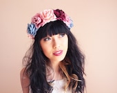 rose crown hair wreath headband - santa monica, statement oversized large rose headpiece, halo, festival crown, vintage inspired.