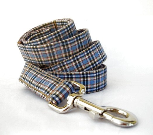 Blue Plaid Dog Leash - 6 Foot Length