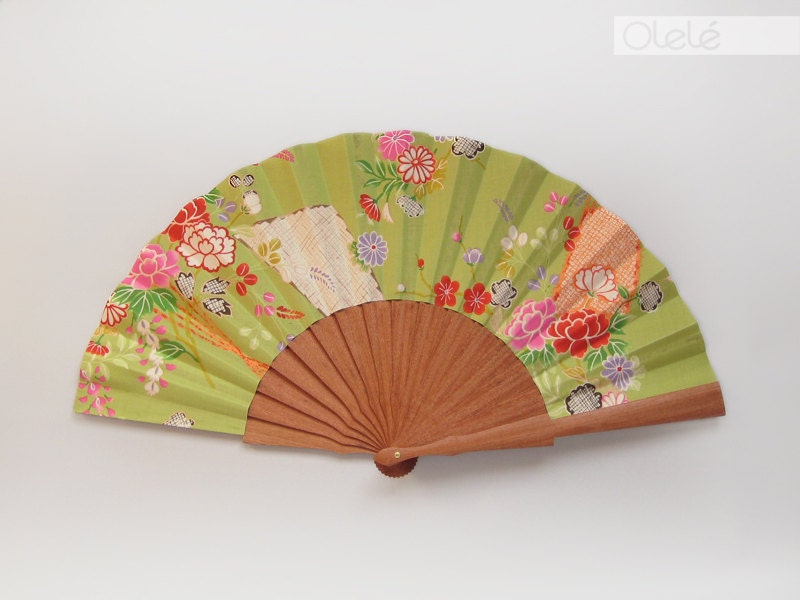 Japanese blossoms Hand Fan- Light green