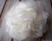 Wedding Hair Flower - Ivory Shimmery Organza Peony Hair Flower - Ivory Organza, Bridal Accessory, Made To Order