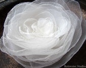Wedding Hair Flower - Crushed Off White/Ivory Organza Hair Flower, Bridal Accessory, Made To Order