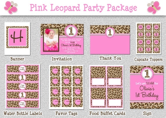 Leopard Birthday Party Package , Hot Pink Leopard Birthday Party Invitation Printable by The Trendy Butterfly Il_570xn