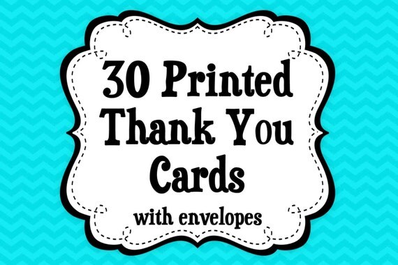 30 PRINTED THANK YOU note cards includes envelopes , ships within 1-2 days by The Trendy Butterfly Il_570xn