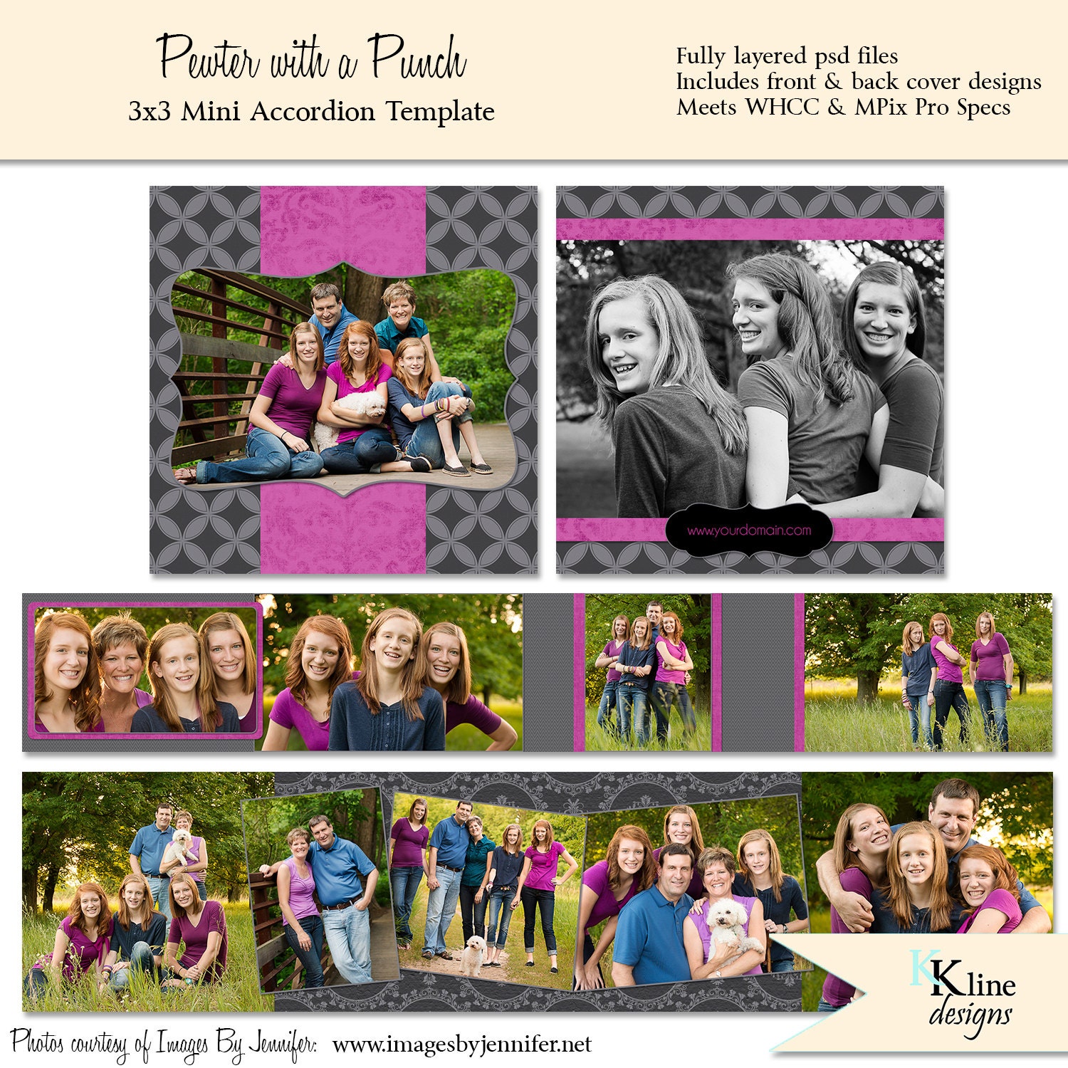 PEWTER with a PUNCH 3x3 Mini Accordion Template - Four PSD Files - Photoshop Template for Photographers