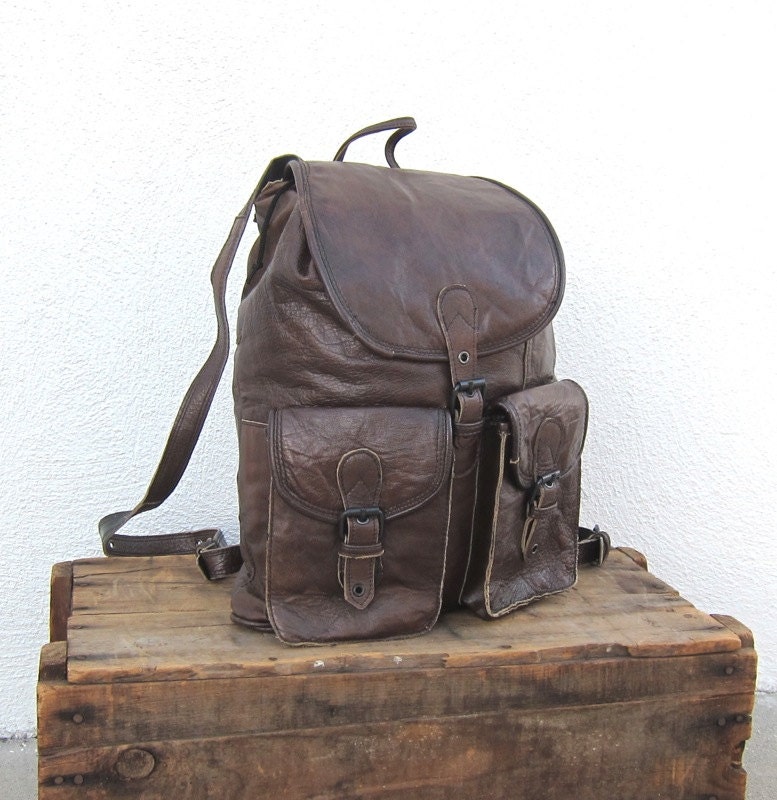 Vintage Patchwork  Brown Leather Rucksack Backpack