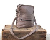 Vintage Distressed Grey Leather Camera Style Satchel Bag