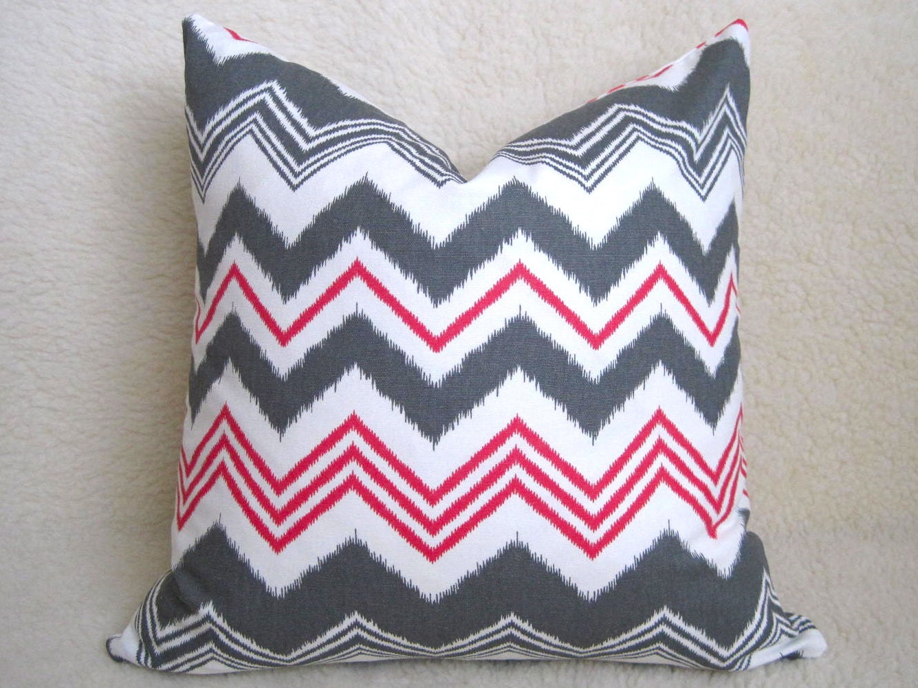 Decorative Ikat Chevron Pillow - Pink - White - Gray - 18 inch - Ikat Pillow - Toss Pillow - Accent Pillow - Throw Pillow - Zig Zag