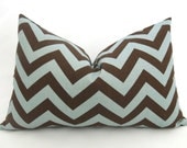 SALE - Decorative Designer Chevron Pillow - Blue and Brown - 12x18 inch - Both Sides - CHEVRON - Throw Pillow - Decorative
