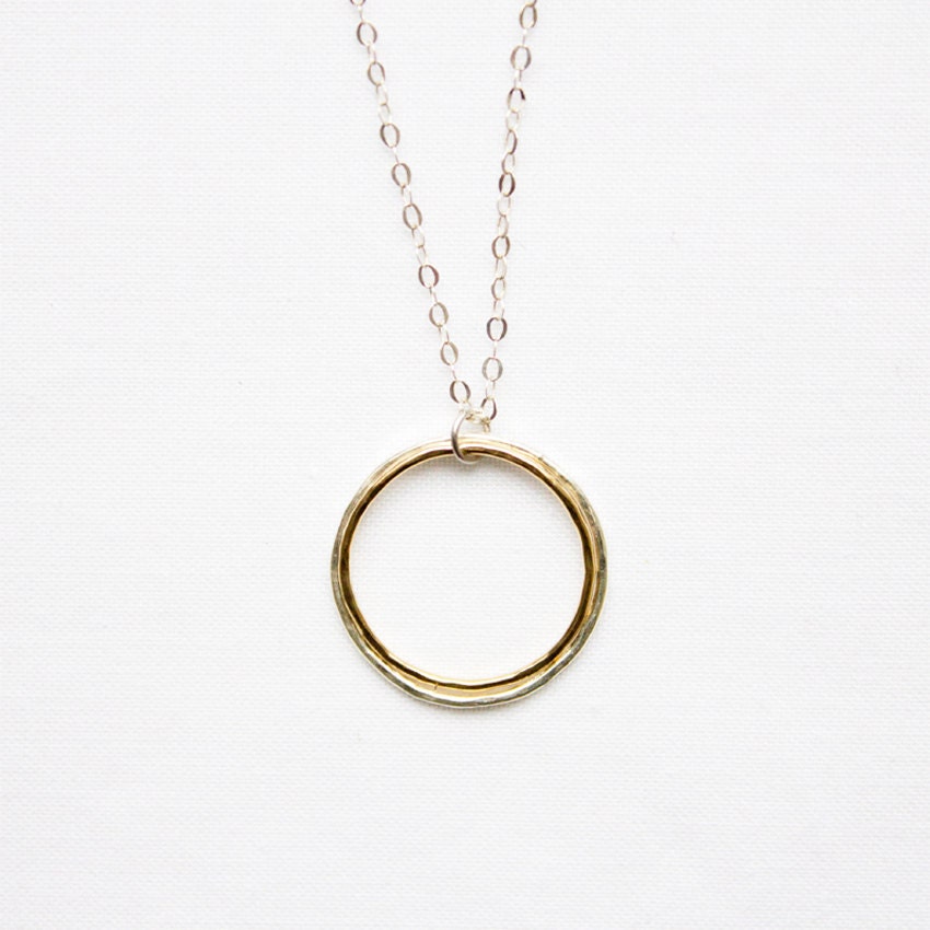 GRACE // Gold Eternity Necklace - hammered gold and silver rings on a silver chain - minimal everyday jewellery
