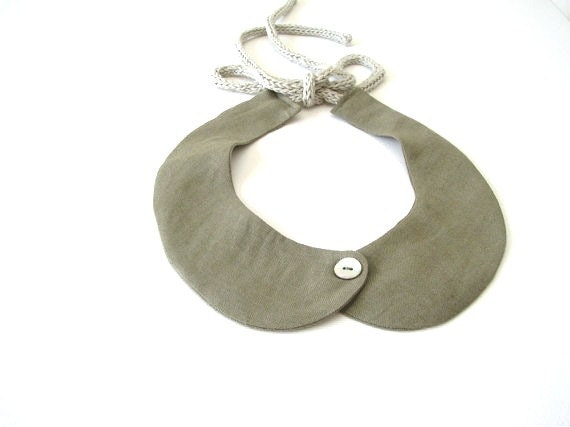 Collar necklace green linen and cotton - Peter Pan collar