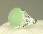Eco Friendly GENUINE Sea Glass Ring Sterling Silver Sea Foam Sea Glass