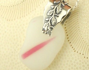 Eco Friendly GENUINE Santa Cruz Sea Glass Necklace Pink Stripe