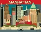 Manhattan, New York  Skyline - 8 x 10 horizontal print - Modern Wall Art of NYC for office, gifts, and home decor - style E8-O-NY7