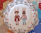 Lets Travel This Path Together Spring Bunnies Vintage Illustrated Plate