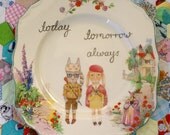 Today Tomorrow Always Moonrise Kingdom Bunnies Scenic Vintage Illustrated Large Plate