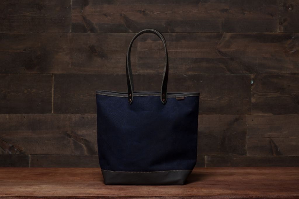 SALE: Waxed Canvas and Leather Tote Bag - Navy/Charcoal