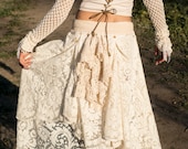 Romantic Ivory Vintage Cotton Crochet And Lace Up Cycled Festval Bustle Belt