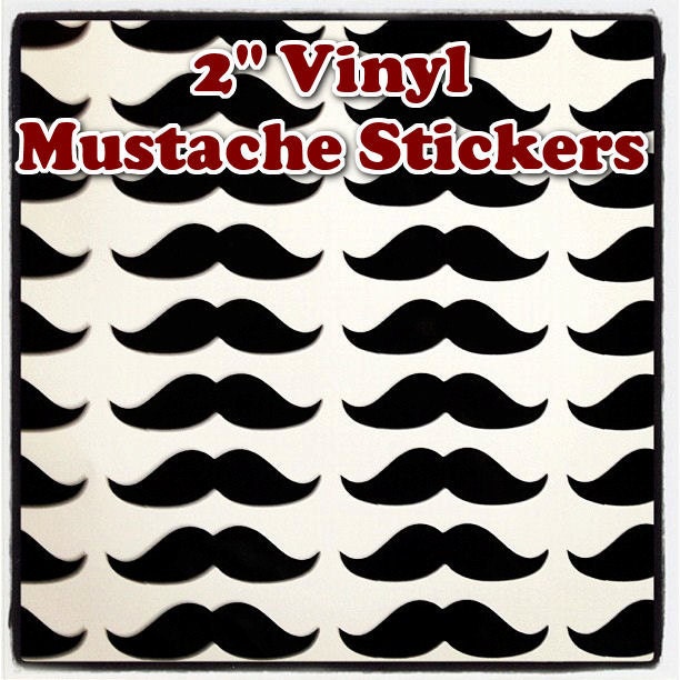 Set of 75 vinyl mustache stickers - 2 inches wide mustache decals - moustache