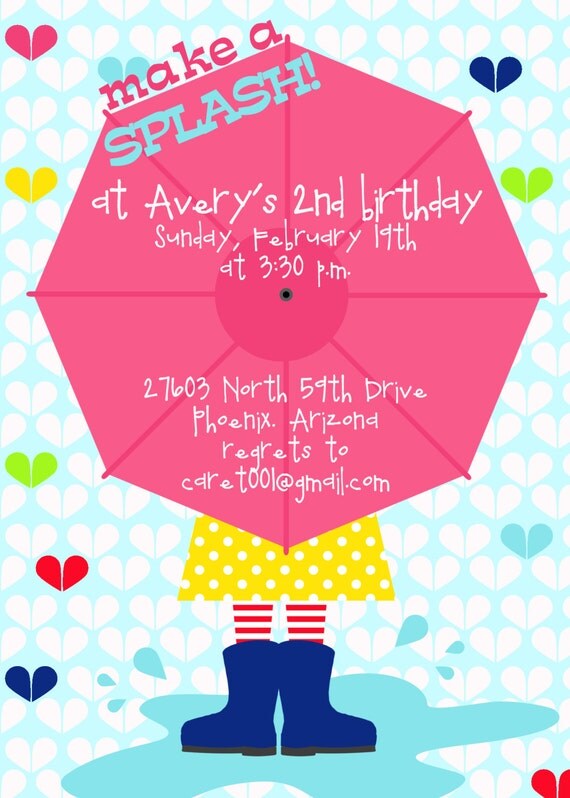 Rain Boot Umbrella Printable Birthday Party or Baby Shower Invitation - Petite Party Studio Il_570xn