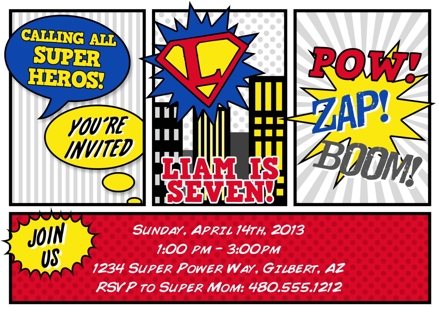 PRINTABLE PARTY - Super Hero Birthday or Baby Shower Invite - Petite Party Studio Il_570xn