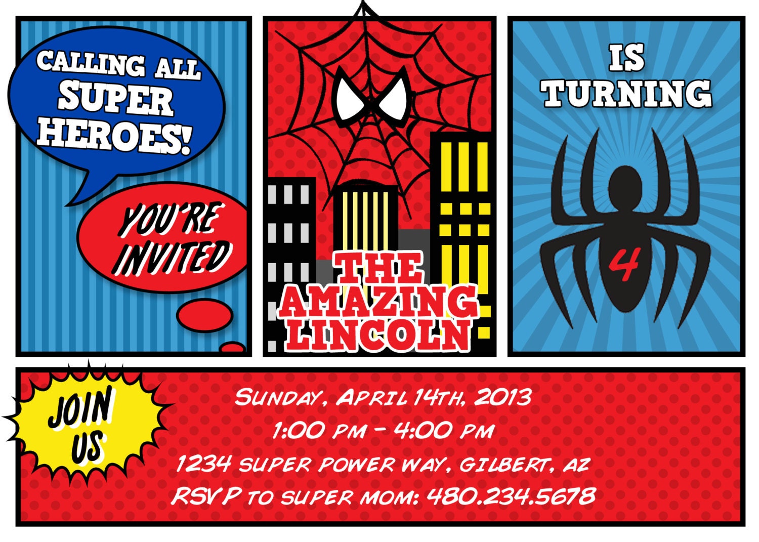 Spiderman - Superhero Printable Birthday Party Invitation - Petite Party Studio Il_570xn