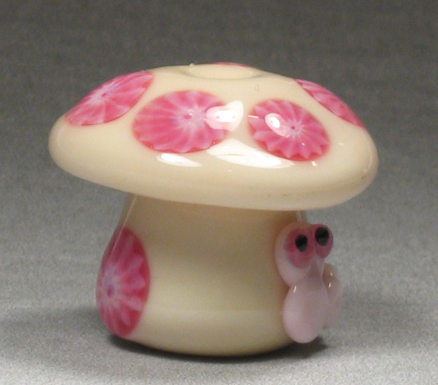 Pink Murrini Mushroom Caterpillar Lampwork Glass Handmade SRA OOAK Bead NLC Beads leteam