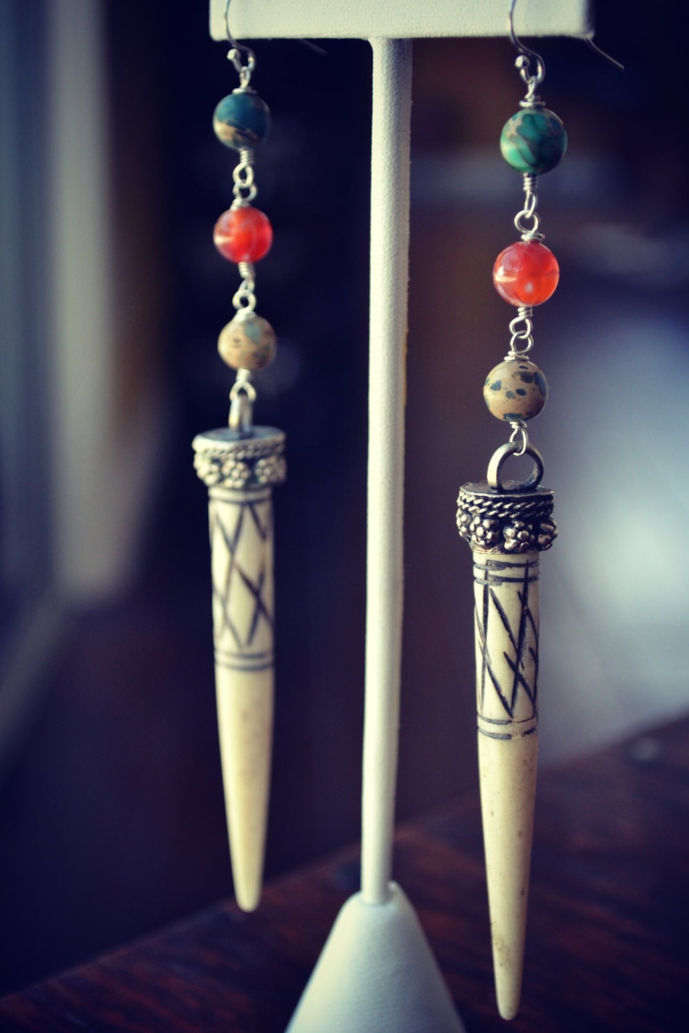 TRIBAL POINTS /// Earthy Bone Horn  /// Boho Tribal Earrings