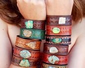 MEMORIAL DAY SALE Lux Divine Boho Tribal Recycled Leather Boulder Opal Gemstone Cuff
