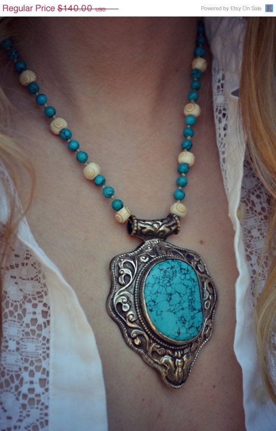 MEMORIAL DAY SALE Turquoise Talisman /// Boho Tribal Native Inspired /// Handcrafted Turquoise Layering Necklace