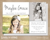 LDS Baptism Photo Invitation (Digital or Printed)- "Pretty in White"