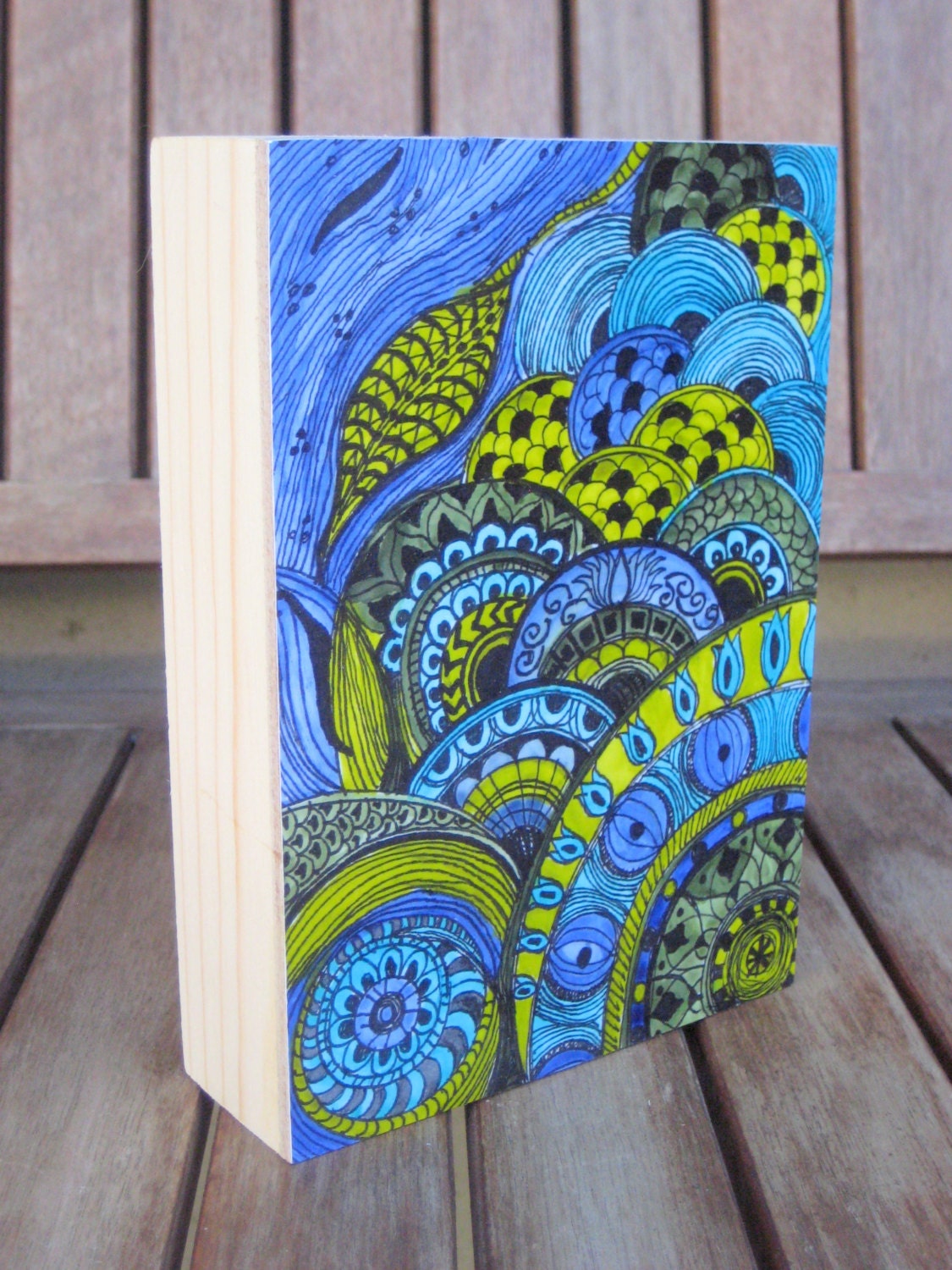 PRINT Fine Art  blue green - 5x7 MOUNTED print on Wood Panel