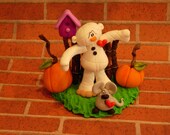 Polymer Clay Mummy/Mouse Fence Scene - Figurine