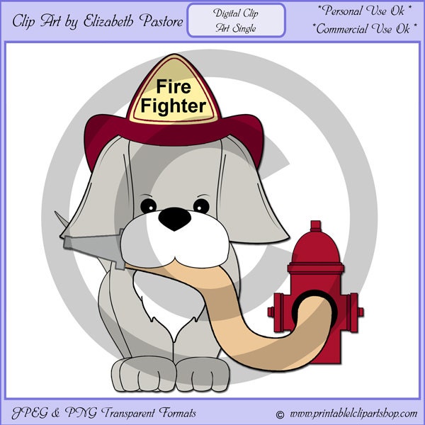 Clip Art Single Of Basset Hound In A Fire Fighter Hat