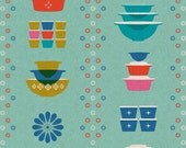 Melody Miller Fabric Ruby Star Sparkle Fabric by the Yard Pyrex and Tea Cups in Mint - 1 Yard