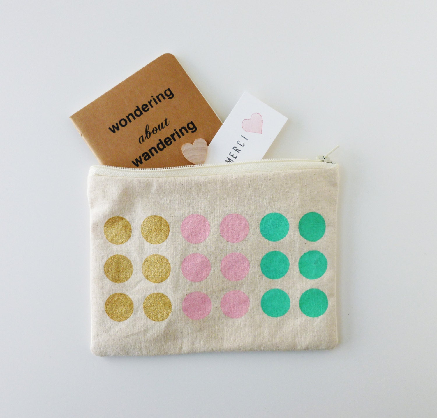 Dot Pouch - Gold - Pink - Green - Sorbet Inspired - Zipper Pouch