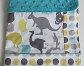 Mint Blossoms Down Under Fabric with Teal Minky Security Blanket Lovey