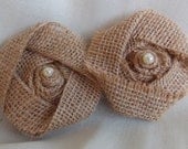 Shabby Chic Burlap Flower Rosettes with Pearl Rustic Wedding Decor