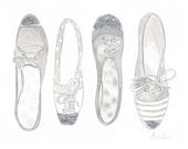 Fashion illustration shoes black and white art print with glitter mini print 5x7
