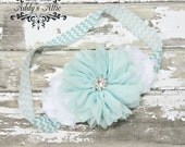 Chevron Headband..Aqua Headband..White Headband..Baby Headband..Newborn Headband..Toddler Headband