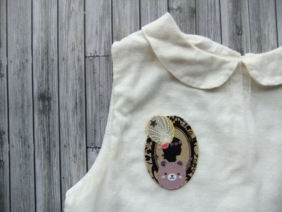 cameo Bear collage brooch pin or ornament