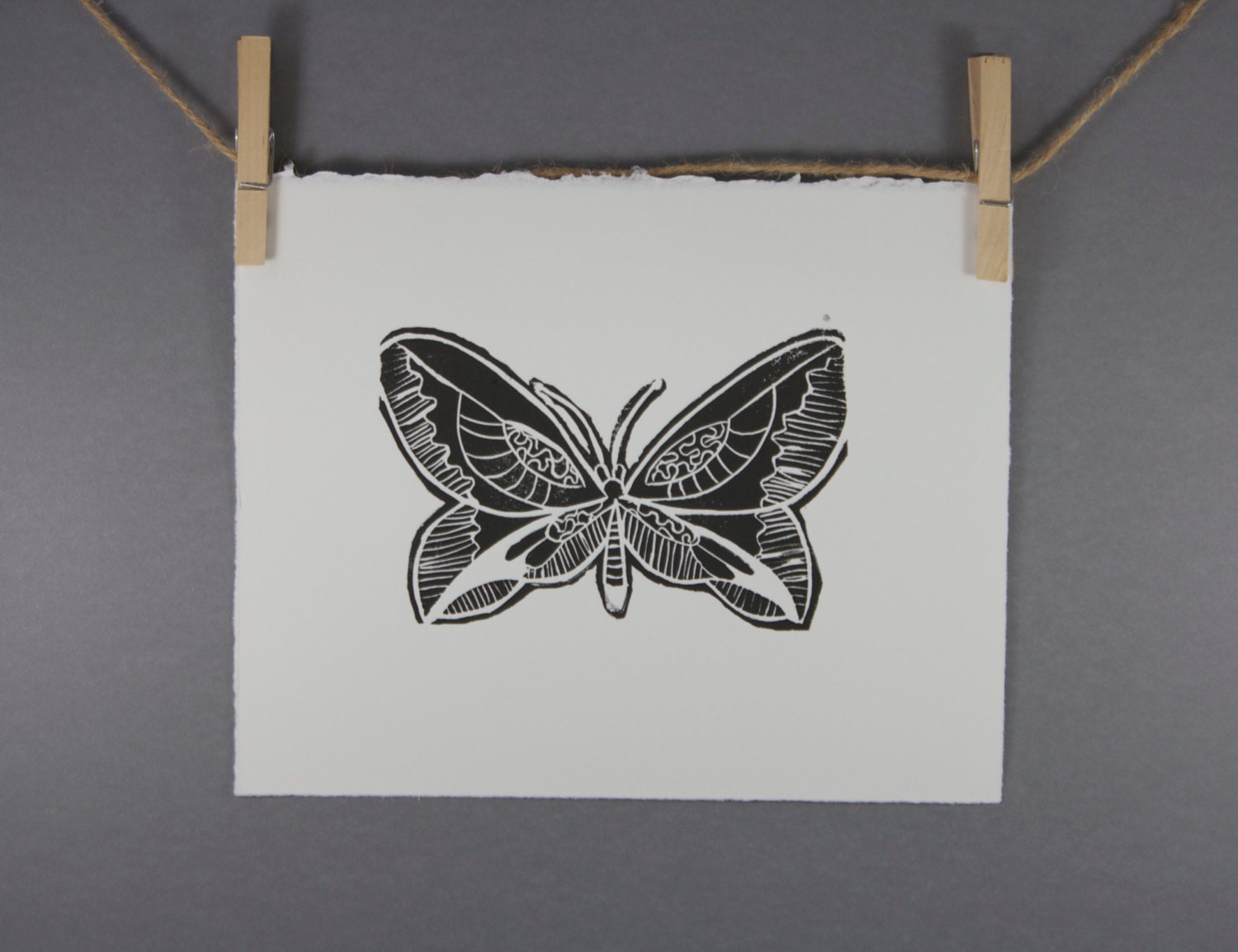 Summer Butterfly Linocut Art Print  8x10 Printmaking - RetroModernArt