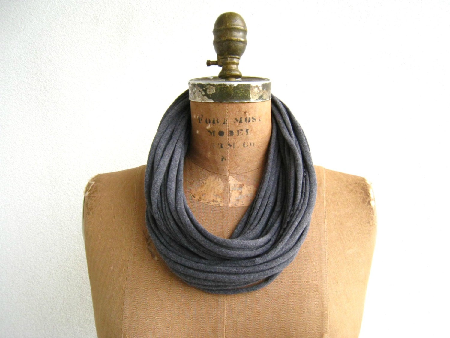 Recycled T Shirt Necklace / Charcoal Gray / Long Short / 25" Long / 63 cm / Fashion / Women / Scarf Necklace / Cotton / Soft / ohzie