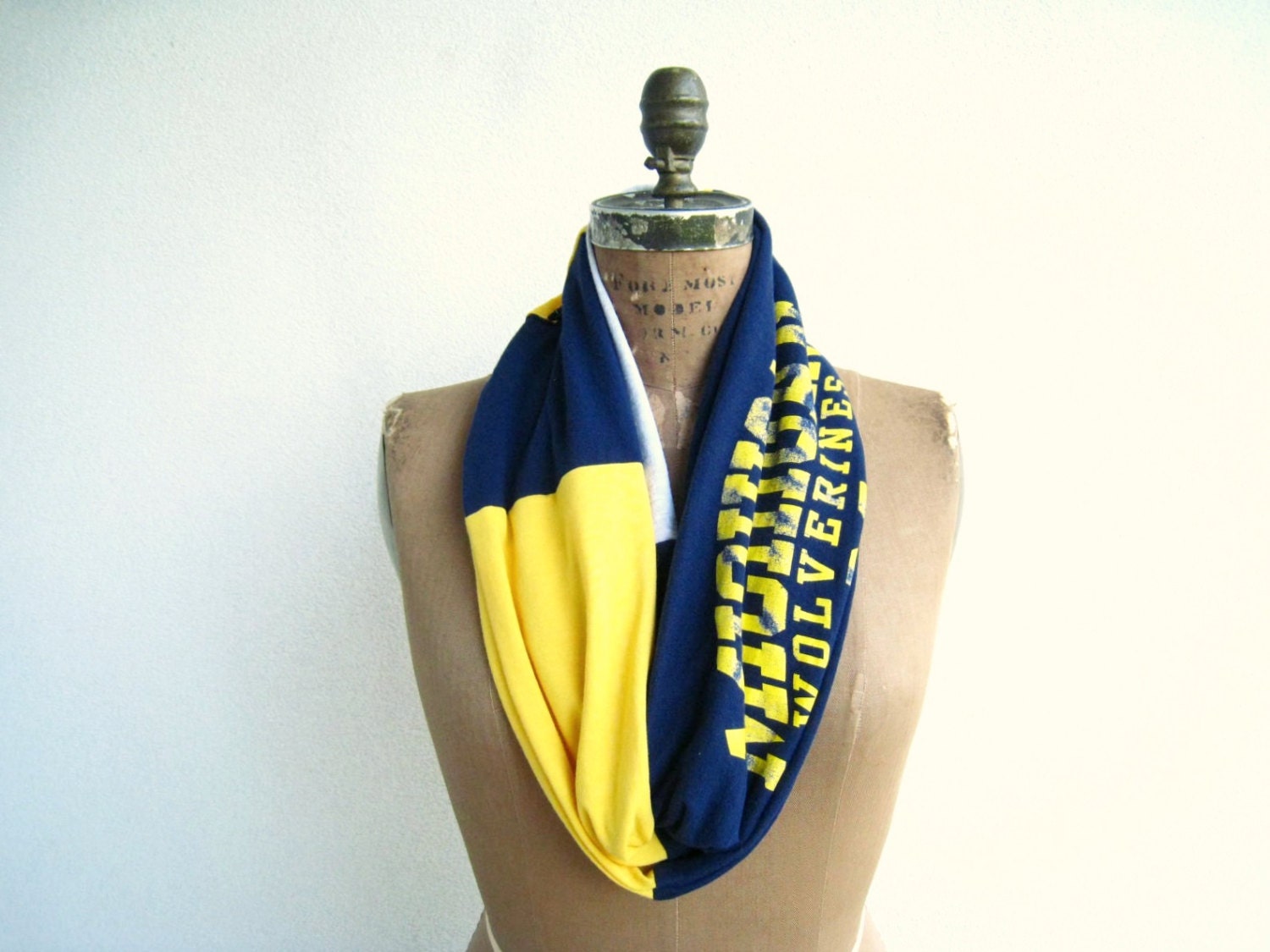 Michigan Football T Shirt Infinity Scarf // Navy Blue Yellow Gold Gray // Wolverines // Soft // Cotton // Recycled // Upcycled // by ohzie