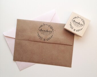 Floral Return Address Stamp - 2"x2" Wooden Rubber Custom Stamp - Moving Announcement