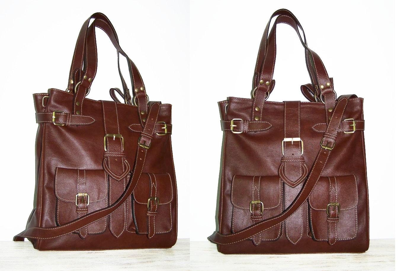 Leather Bag,Handbag, Shoulder Crossbody Purse, Orea L. in brown, fits a 13" laptop