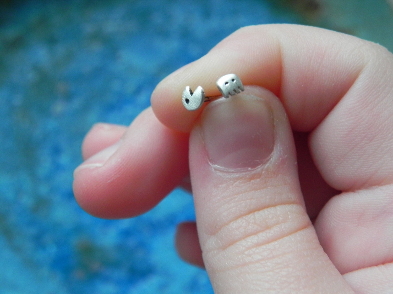So tiny pacman stud earrings in sterling silver - nose studs - men studs