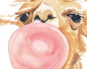 Llama Watercolor PRINT - Bubble Gum, Nursery Art, Llama Painting, 11x14 print