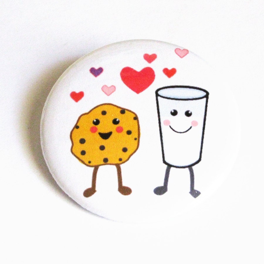 Love Kitchen Magnets Milk Cookies Pinback Button Hearts Happy Food