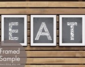 EAT (Kitchen Fork Knife Spoon)  Set of 3 - 8x10 Art Print (Featured in Charcoal) Customizable colors