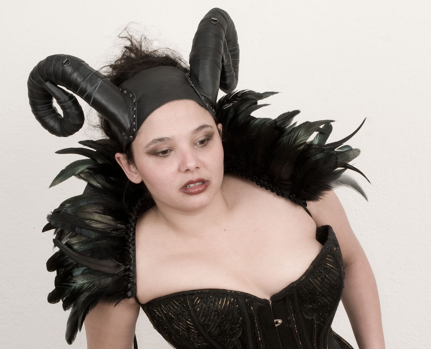 High Feather Medici collar Extremely tall boned feathered leather evil queen collar Elizabethan Shoulder accessory